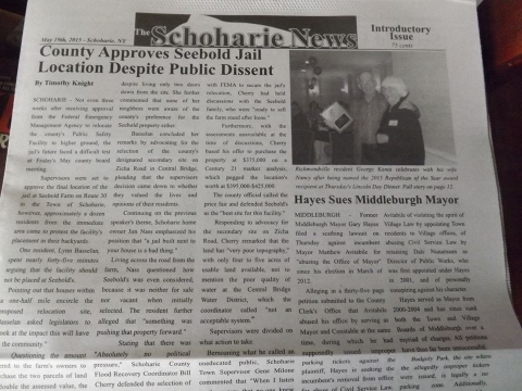 The front page of an issue of The Schoharie News